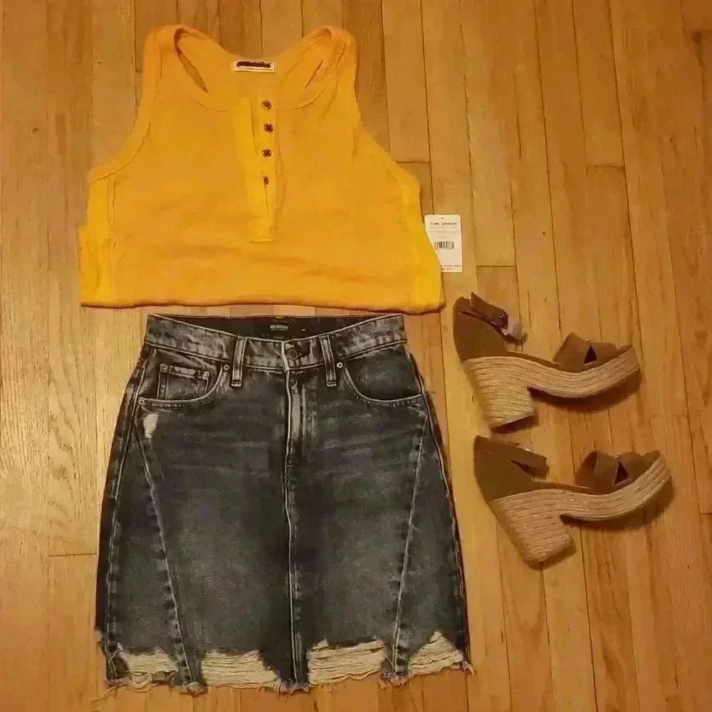 We The Free Free People Orange Snap Button Tank Top Size Small Medium